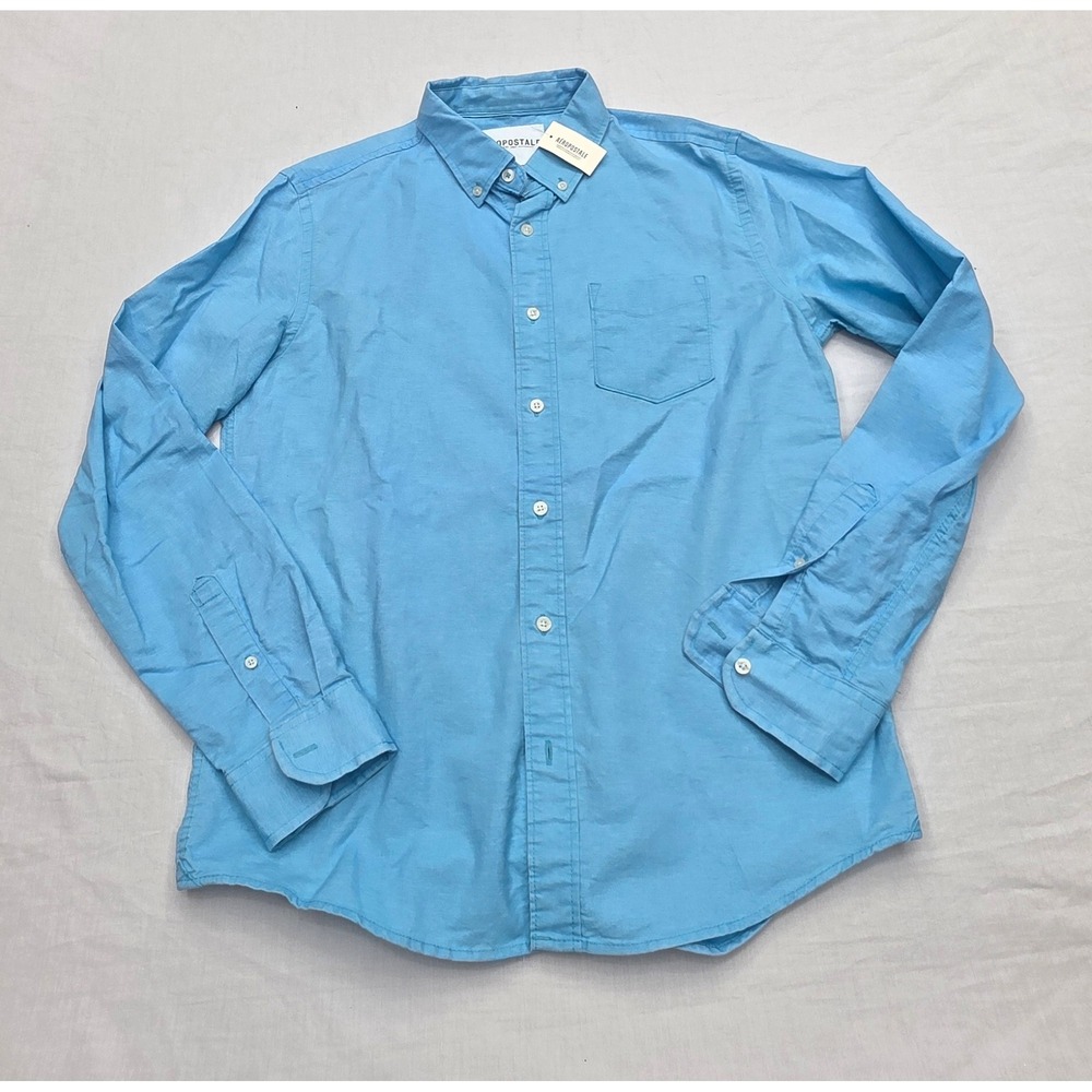 Aeropostale Mens‎ Long Sleeve Button Down Shirt Blue Medium NWT